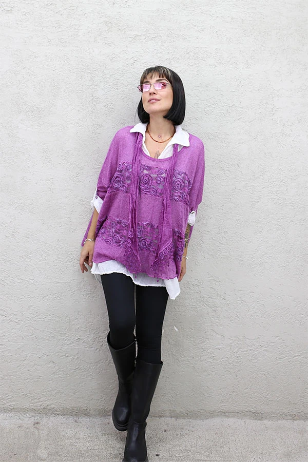 DANTELLİ TRİKOLU FLARLI 3 LÜ TAKIM - MOR