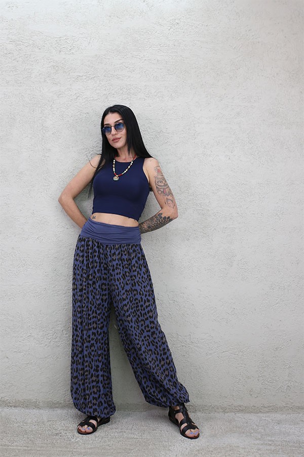 İTALYAN LEO DESEN VİSKON RELAX PANTOLON İNDİGO