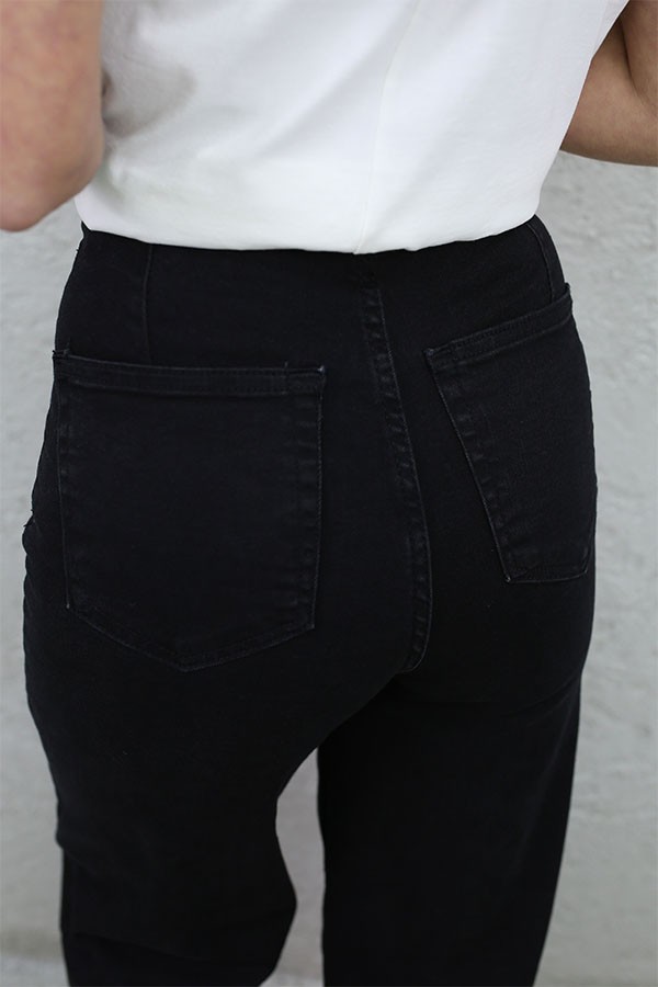 BEL LASTİKLİ BOL PAÇA JEAN SİYAH