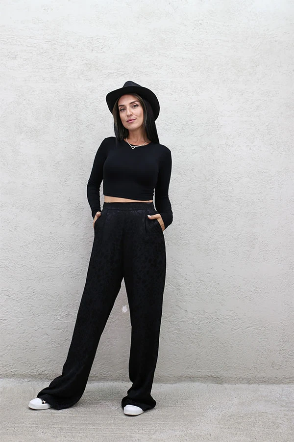 LEO DESENLİ PANTOLON SİYAH