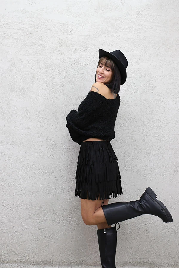 PÜSKÜLLÜ NUBUK MİNİ ETEK