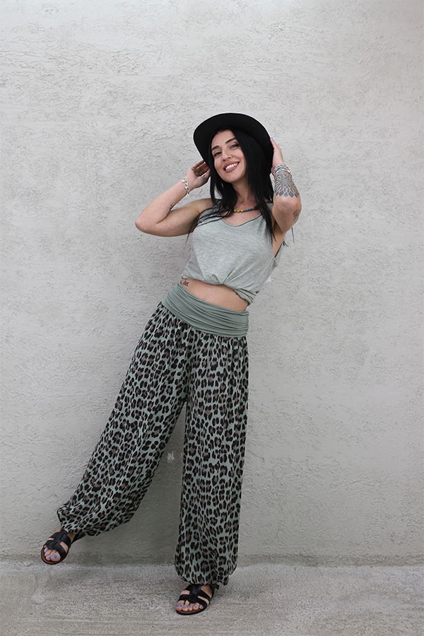 İTALYAN LEO DESEN VİSKON RELAX PANTOLON HAKİ