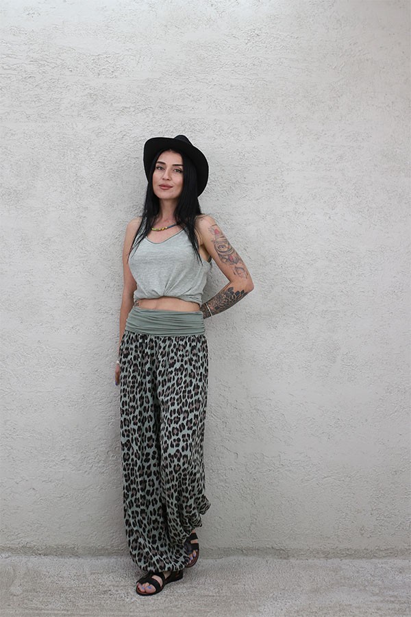 İTALYAN LEO DESEN VİSKON RELAX PANTOLON HAKİ