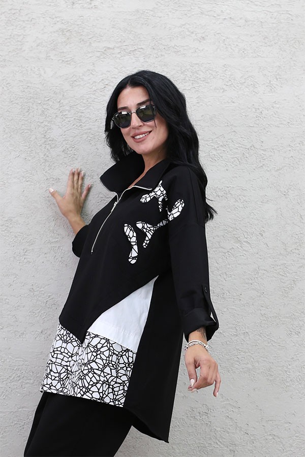 POPLİN GARNİLİ TAKIM SİYAH