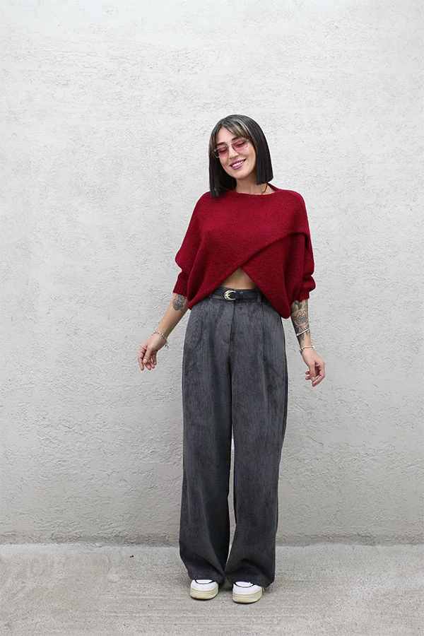 BOL PAÇA KADİFE PANTOLON - ANTRASİT