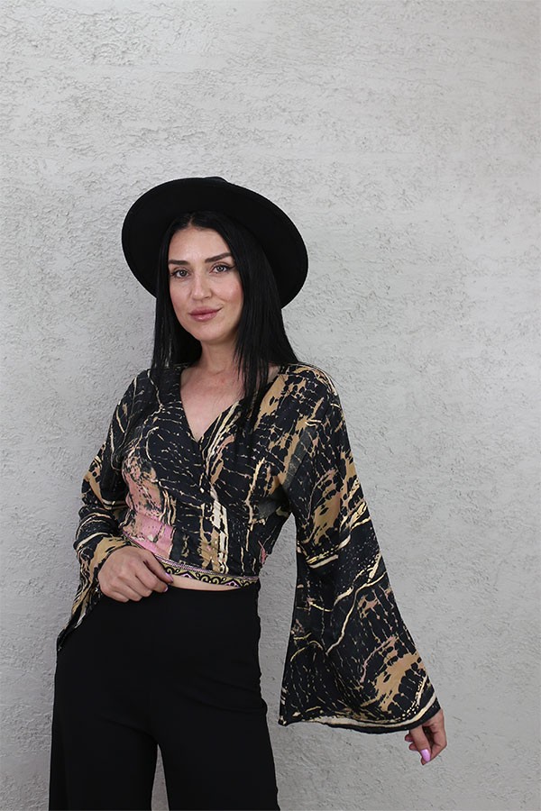 ALTIN VARAKLI BOLERO BLUZ SİYAH