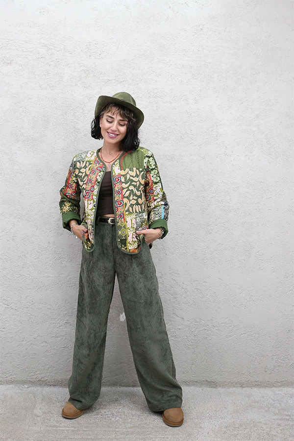 BOL PAÇA KADİFE PANTOLON - HAKİ