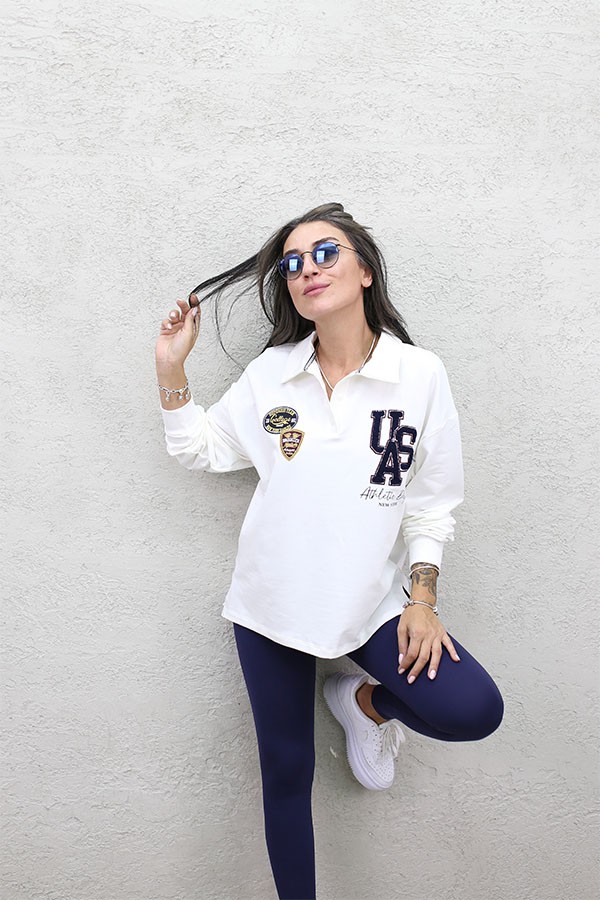 POLO YAKA APLİKELİ KOLEJ SWEAT