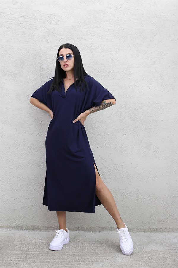 POLO YAKA MODAL ELBİSE LACİVERT