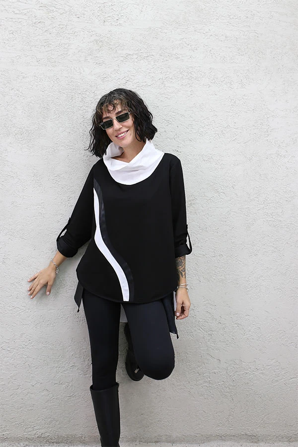 DERİ VE POPLİN DETAY TASARIM BLUZ