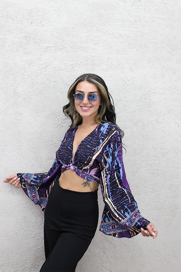 ALTIN VARAKLI BOLERO BLUZ MOR