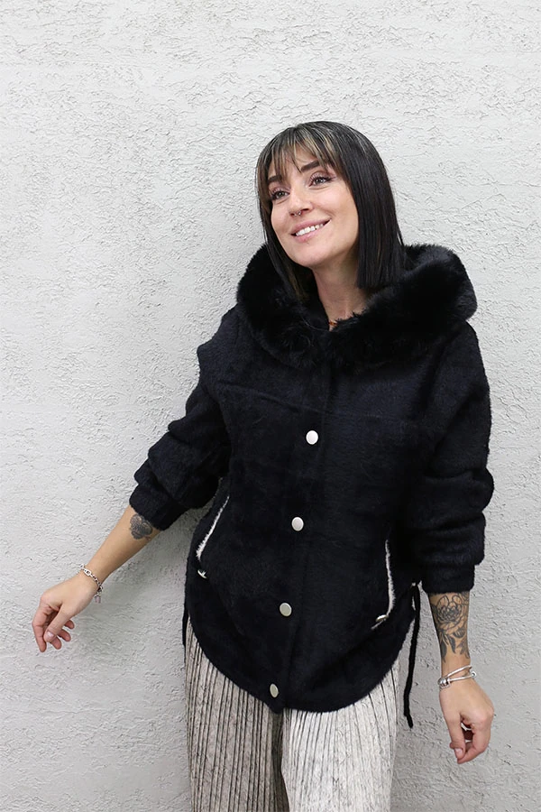 YAN BÜZGÜLÜ CEP BİYELİ ANGORA  - SİYAH