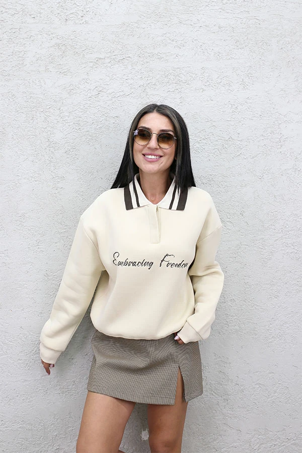 POLO YAKA OVERSIZE SWEAT BEJ