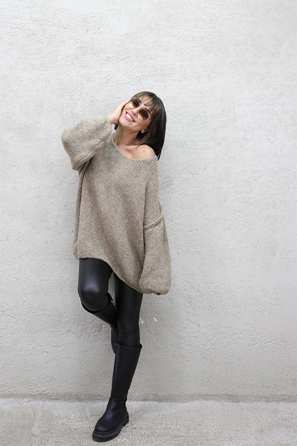 V YAKA PİS DİKİŞ TRİKO KAZAK - VİZON