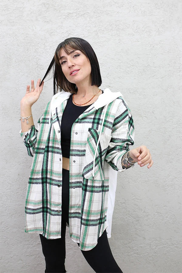 EKOSE KAPŞONLU GÖMLEK - YEŞİL