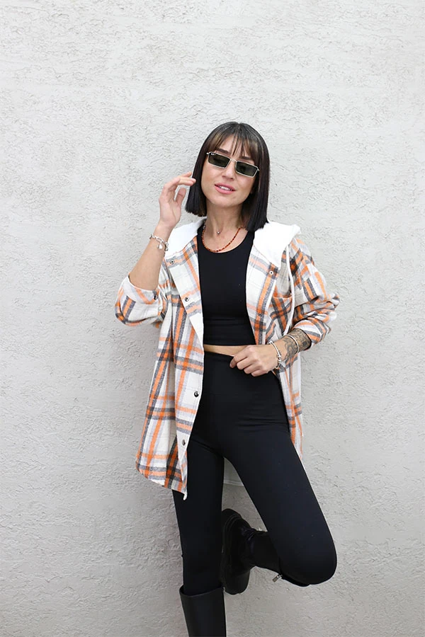 EKOSE KAPŞONLU GÖMLEK - TURUNCU