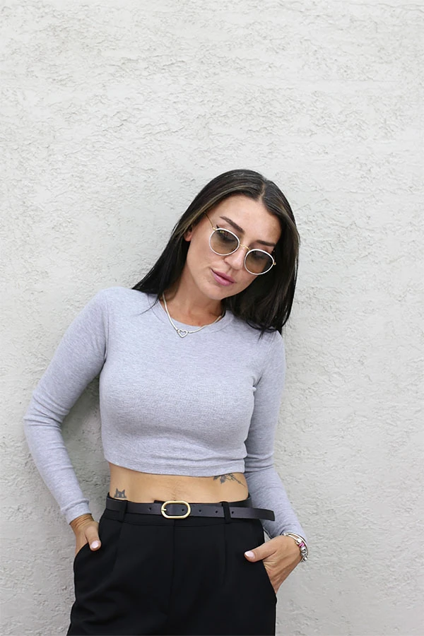 BİSİKLET YAKA CROP GRİ