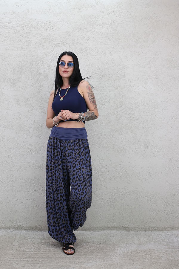 İTALYAN LEO DESEN VİSKON RELAX PANTOLON İNDİGO