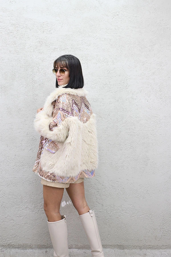 ETNİK PULLU KÜRK MONT