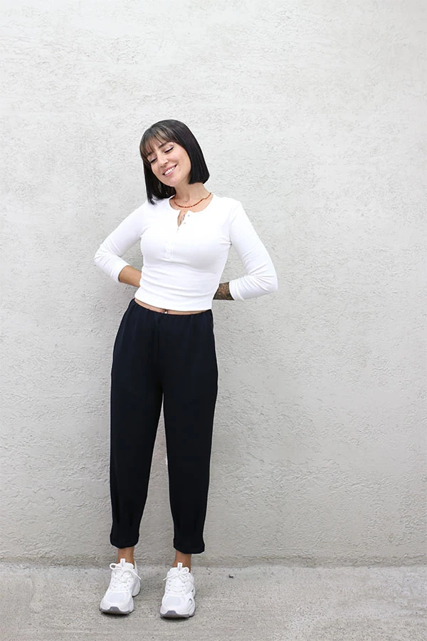 PAÇA PENSLİ MODAL EŞOFMAN - SİYAH