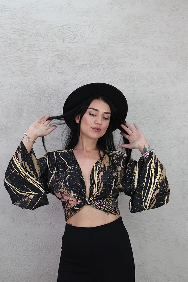ALTIN VARAKLI BOLERO BLUZ SİYAH