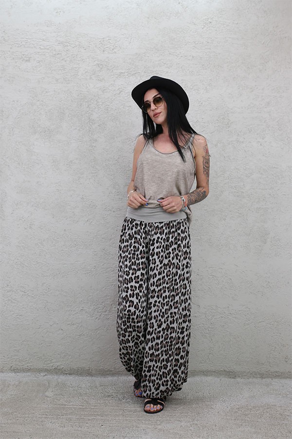 İTALYAN LEO DESEN VİSKON RELAX PANTOLON BEJ