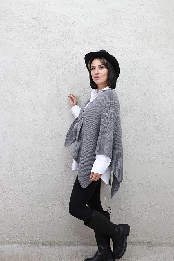 ÖN GEÇMELİ PANÇO - GRİ