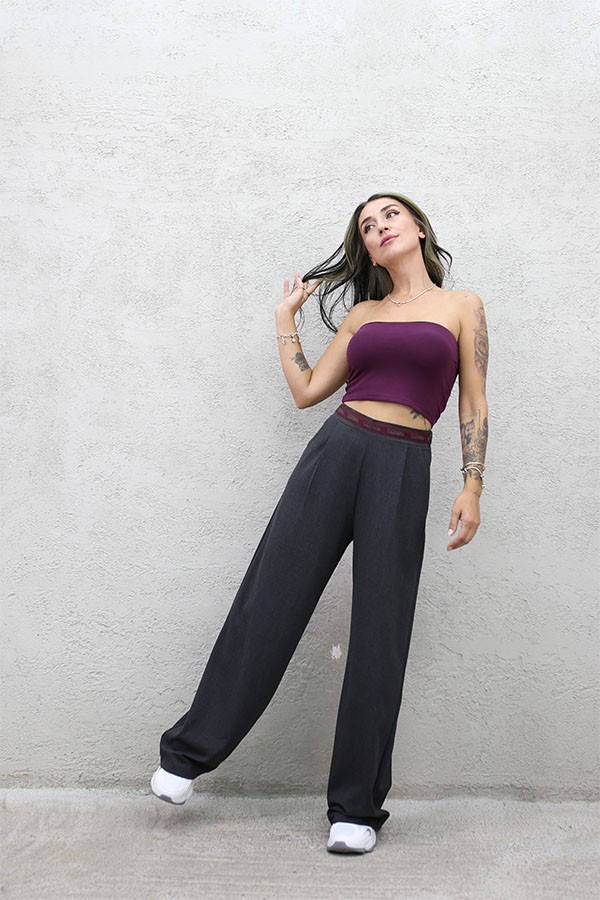 BEL BORDO ŞERİTLİ BOL PAÇA PANTOLON FÜME