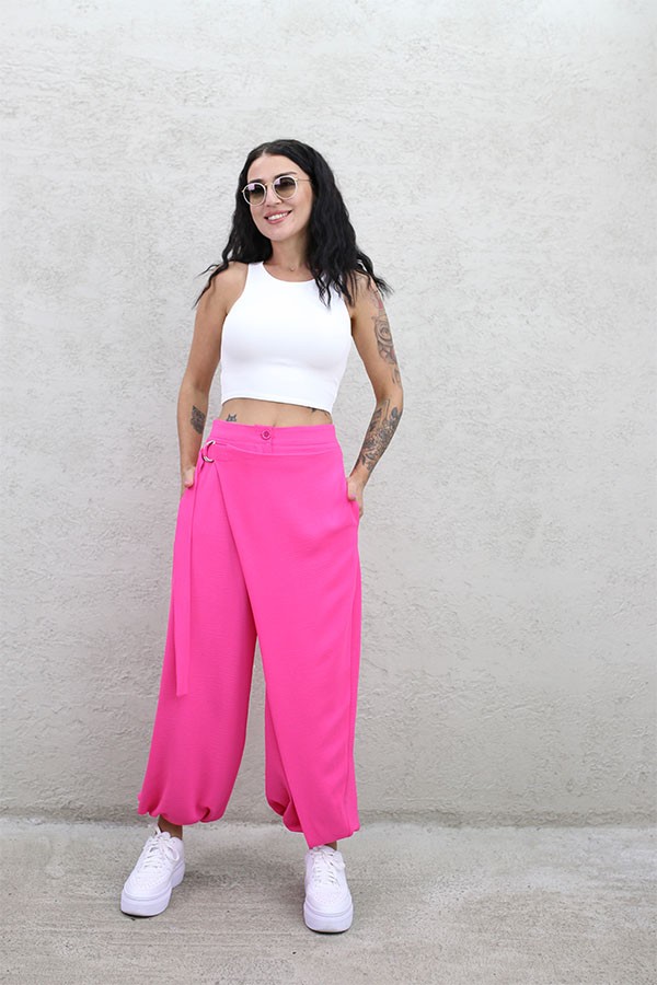 KAPAMALI PANTOLON PEMBE