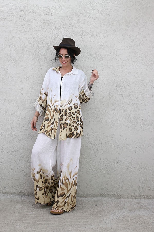İTALYAN LEOPAR DESEN TAKIM BEYAZ
