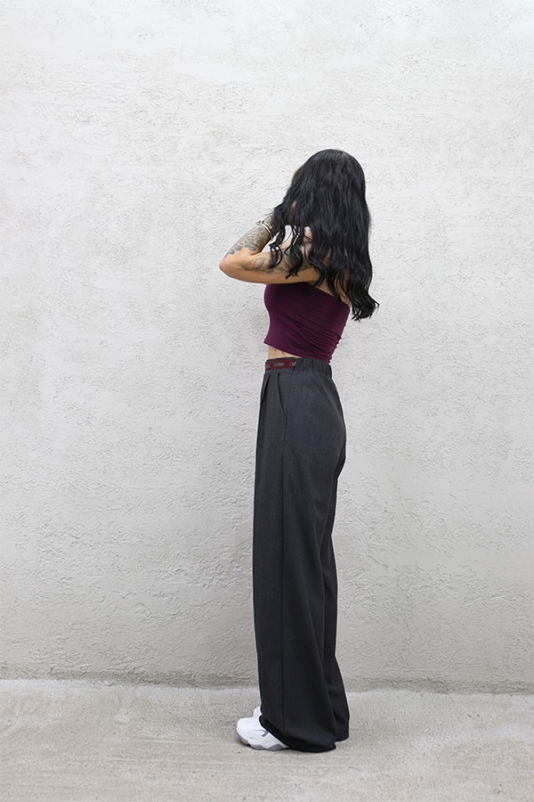 BEL BORDO ŞERİTLİ BOL PAÇA PANTOLON FÜME