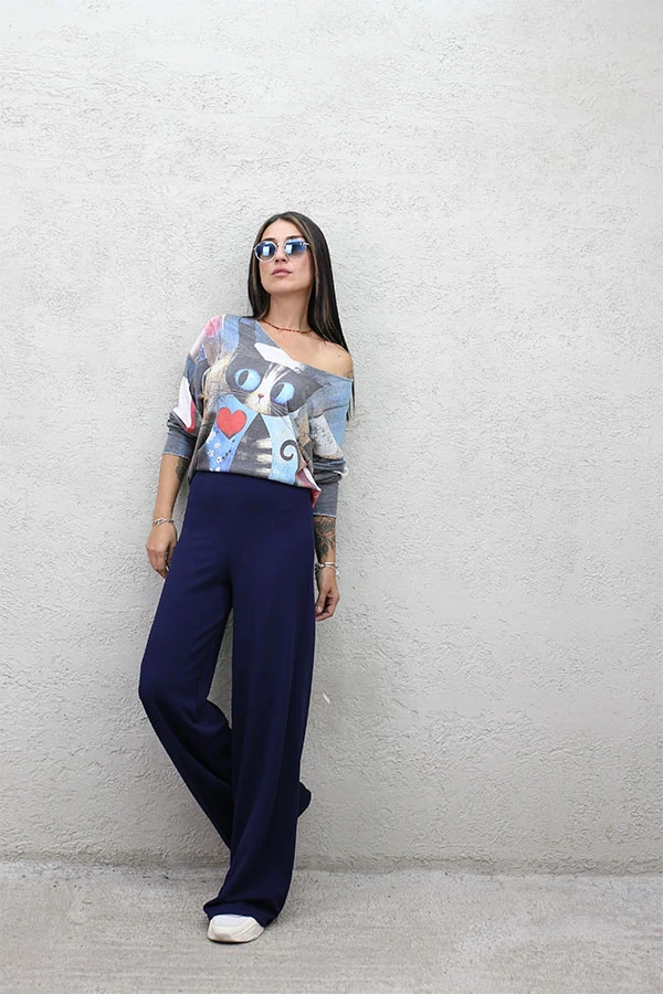 YAN FERMUARLI BOL PAÇA PANTOLON - LACİVERT