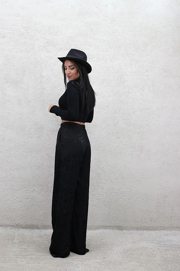 LEO DESENLİ PANTOLON SİYAH