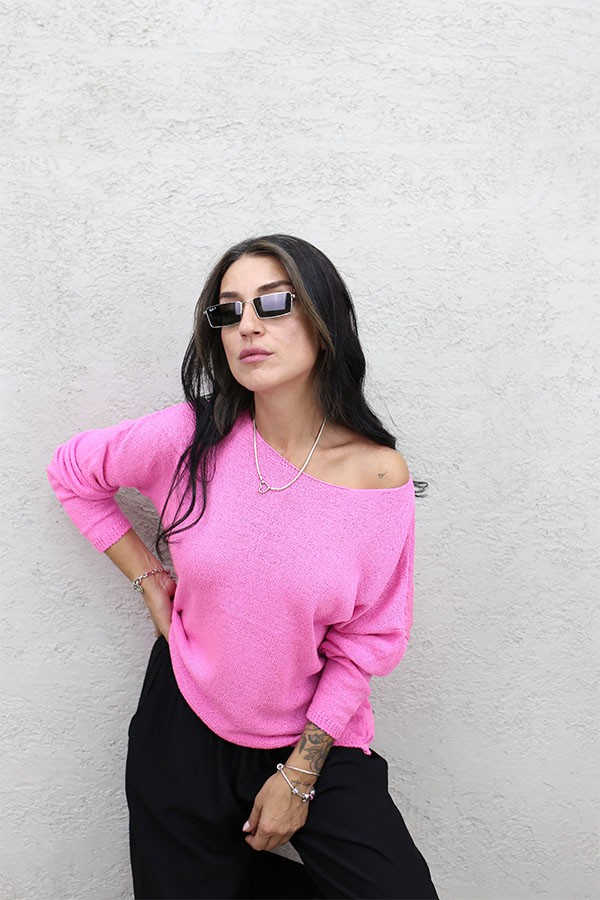 GENİŞ YAKA İNCE TRİKO - PEMBE