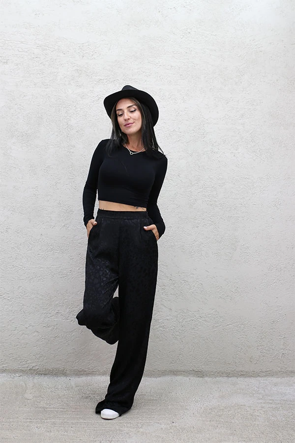 LEO DESENLİ PANTOLON SİYAH