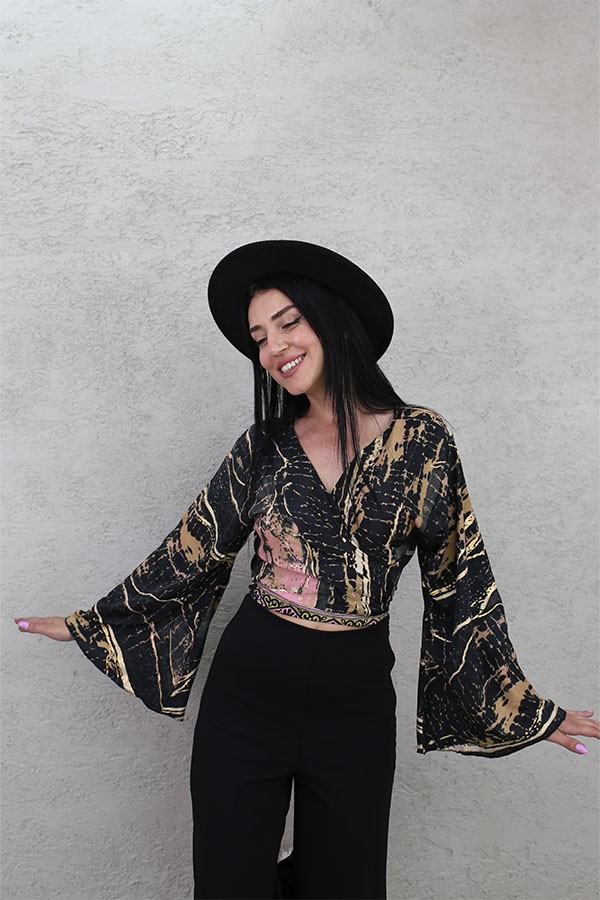 ALTIN VARAKLI BOLERO BLUZ SİYAH