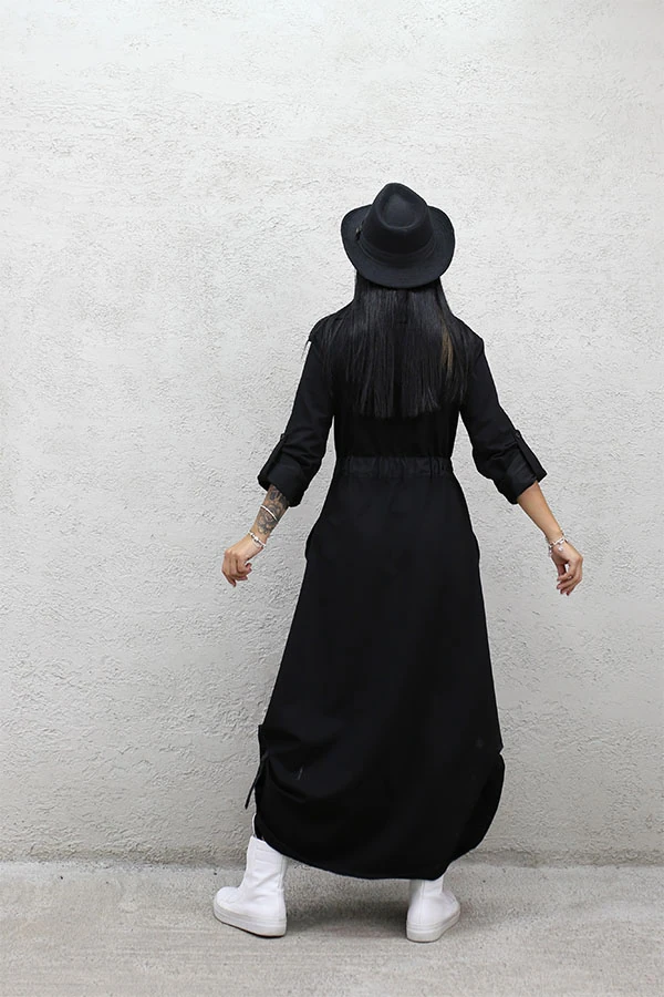 YAN BÜZGÜLÜ ÇİFT FERMUAR ELBİSE