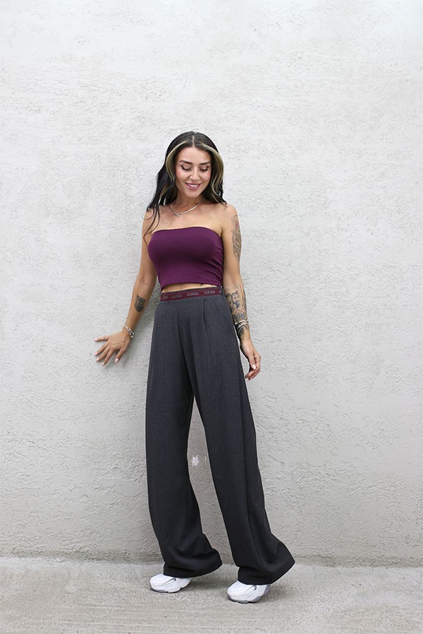 BEL BORDO ŞERİTLİ BOL PAÇA PANTOLON FÜME