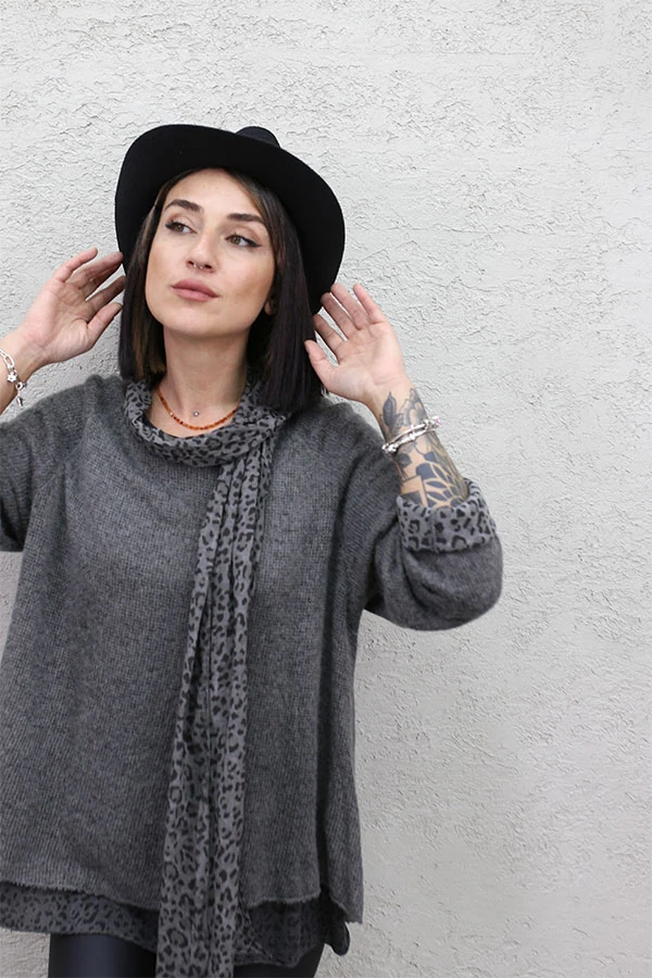 LEOPAR ASTARLI FLARLI TRİKO BLUZ