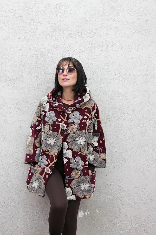 YAPRAK DESENLİ KEÇE KABAN - BORDO