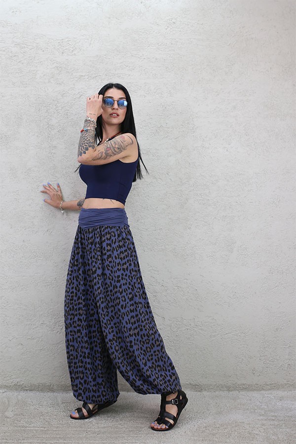 İTALYAN LEO DESEN VİSKON RELAX PANTOLON İNDİGO