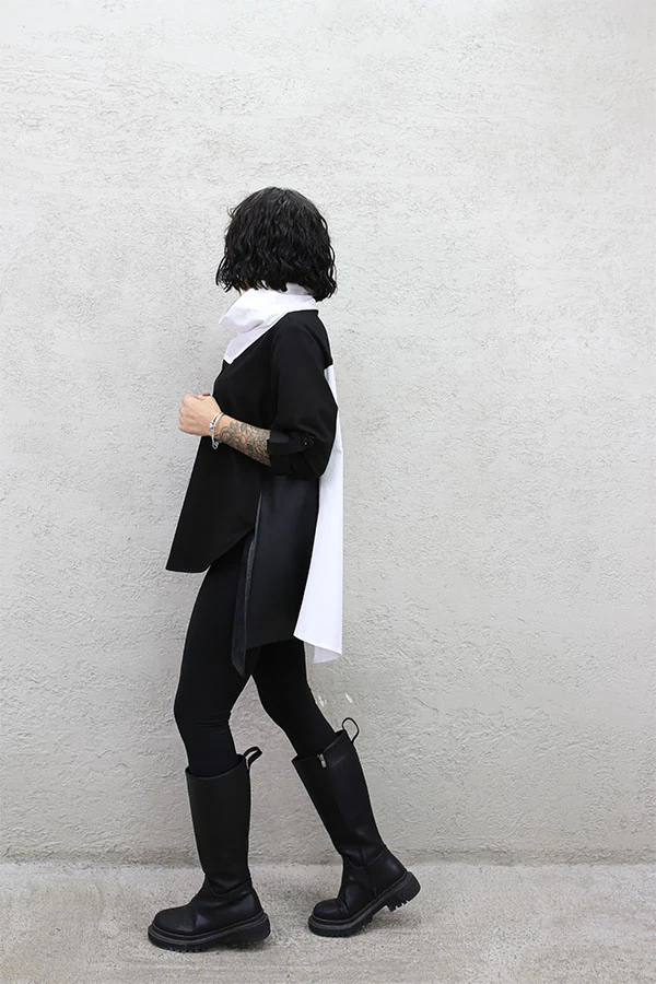 DERİ VE POPLİN DETAY TASARIM BLUZ