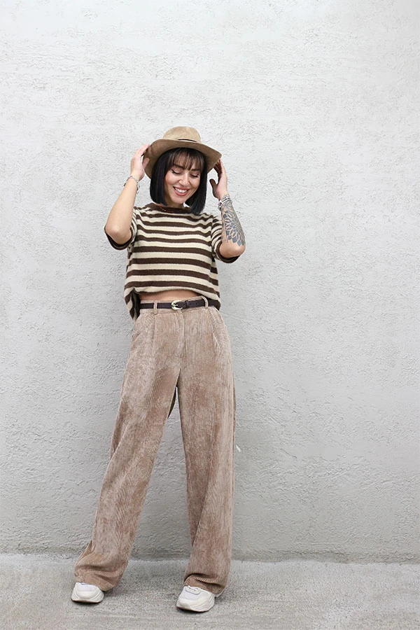 BOL PAÇA KADİFE PANTOLON - CAMEL