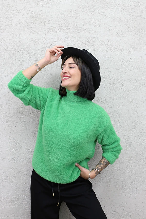 TAM BALIKÇI YUMOŞ KAZAK - YEŞİL