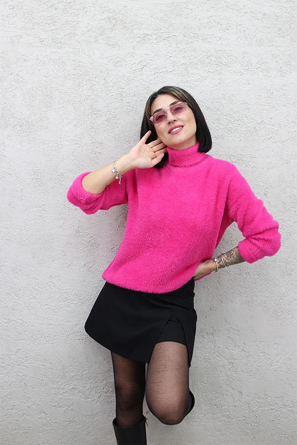 TAM BALIKÇI YUMOŞ KAZAK - FUŞYA