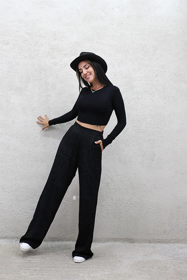 LEO DESENLİ PANTOLON SİYAH