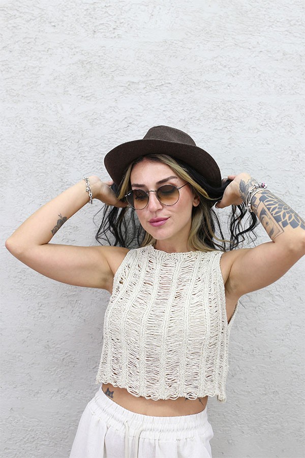 SİMLİ CROP ATLET BEJ