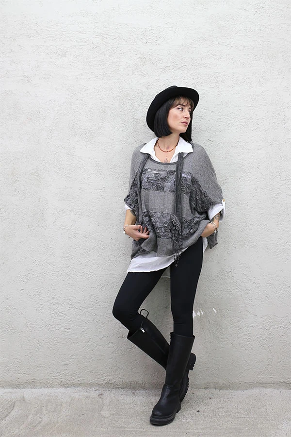 DANTELLİ TRİKOLU FLARLI 3 LÜ TAKIM - ANTRASİT