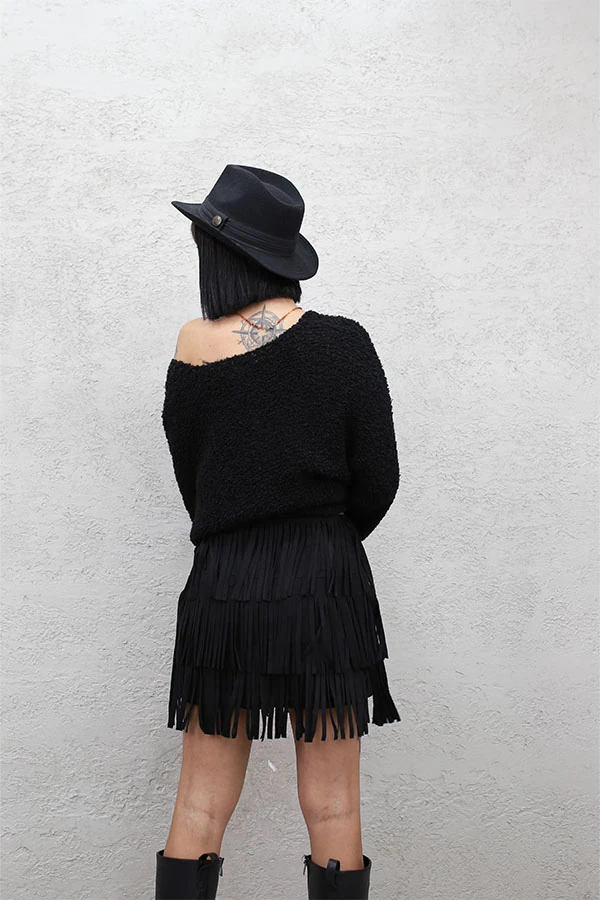 PÜSKÜLLÜ NUBUK MİNİ ETEK