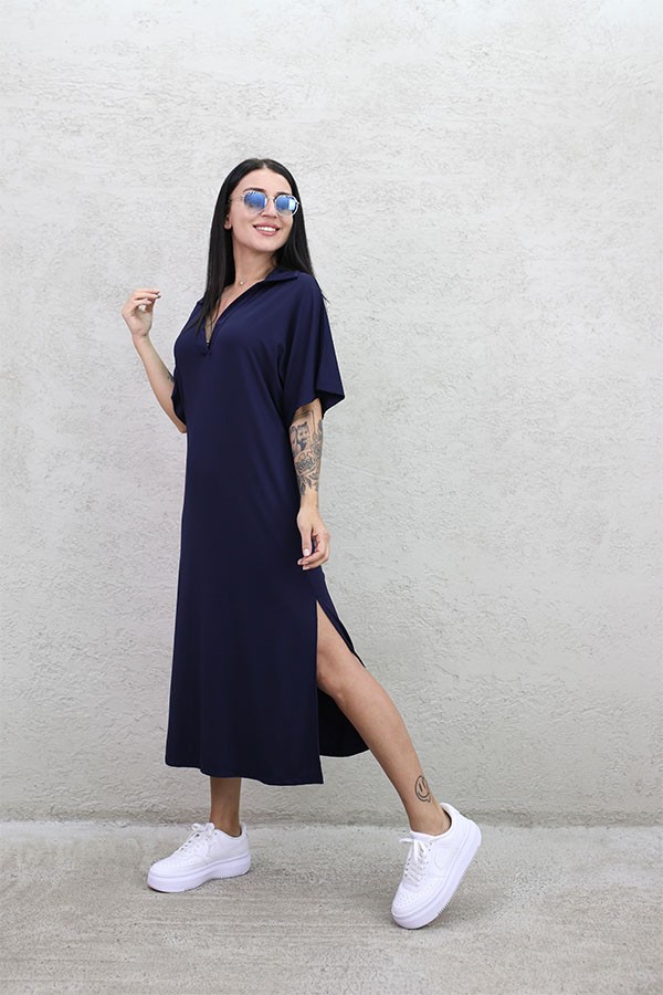 POLO YAKA MODAL ELBİSE LACİVERT